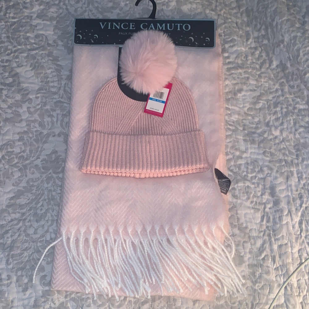 Vince Camuto Blush Knit Beanie and Scarf Set